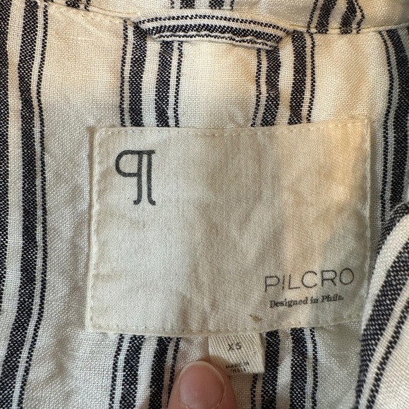 Pilcro Anthropologie Linen Blend Striped Double Breasted Blazer Jacket XS Cream - Picture 6 of 13